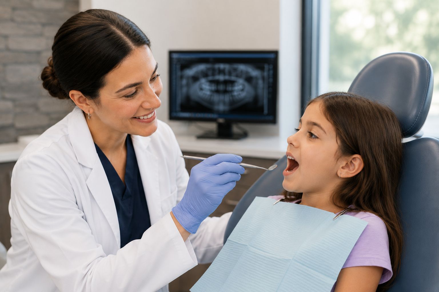 Dr. M and child patient at Wildwood Dental Clinic