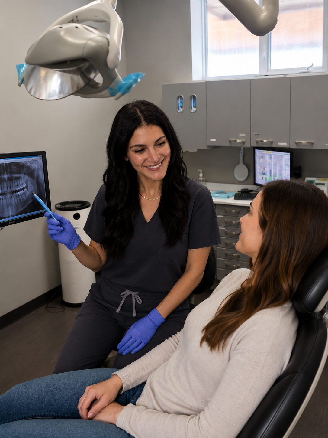 Wildwood Dental team member reviewing X-ray with patient
