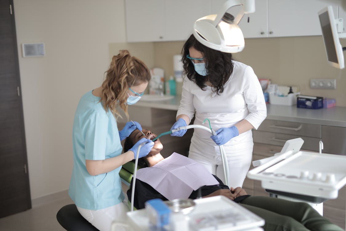 Dental team performing an implant procedure