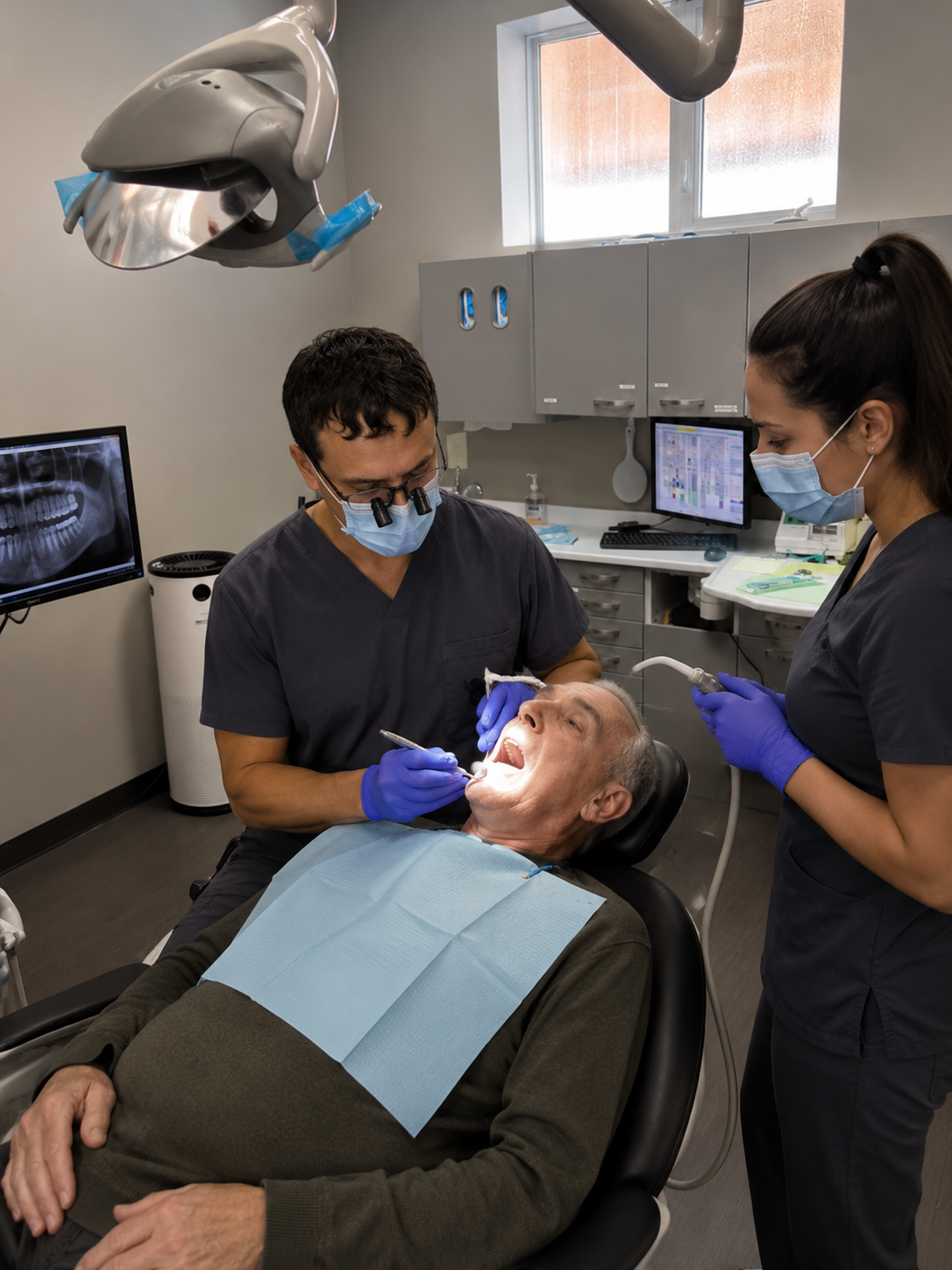 Dentist consulting with a patient in a relaxed setting
